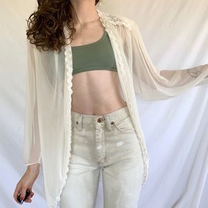 Vintage Cream Lace Sheer Long Sleeve Cardigan